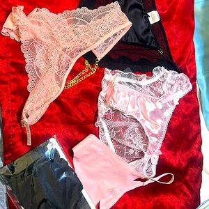 4 size large panty bundle and black Thigh high stockings